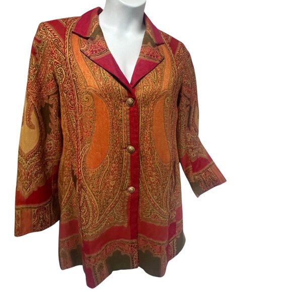 Vtg TravelSmith Orange Paisley Tapestry Button Front Jacket Blazer Womens Sz 12 - Picture 2 of 14